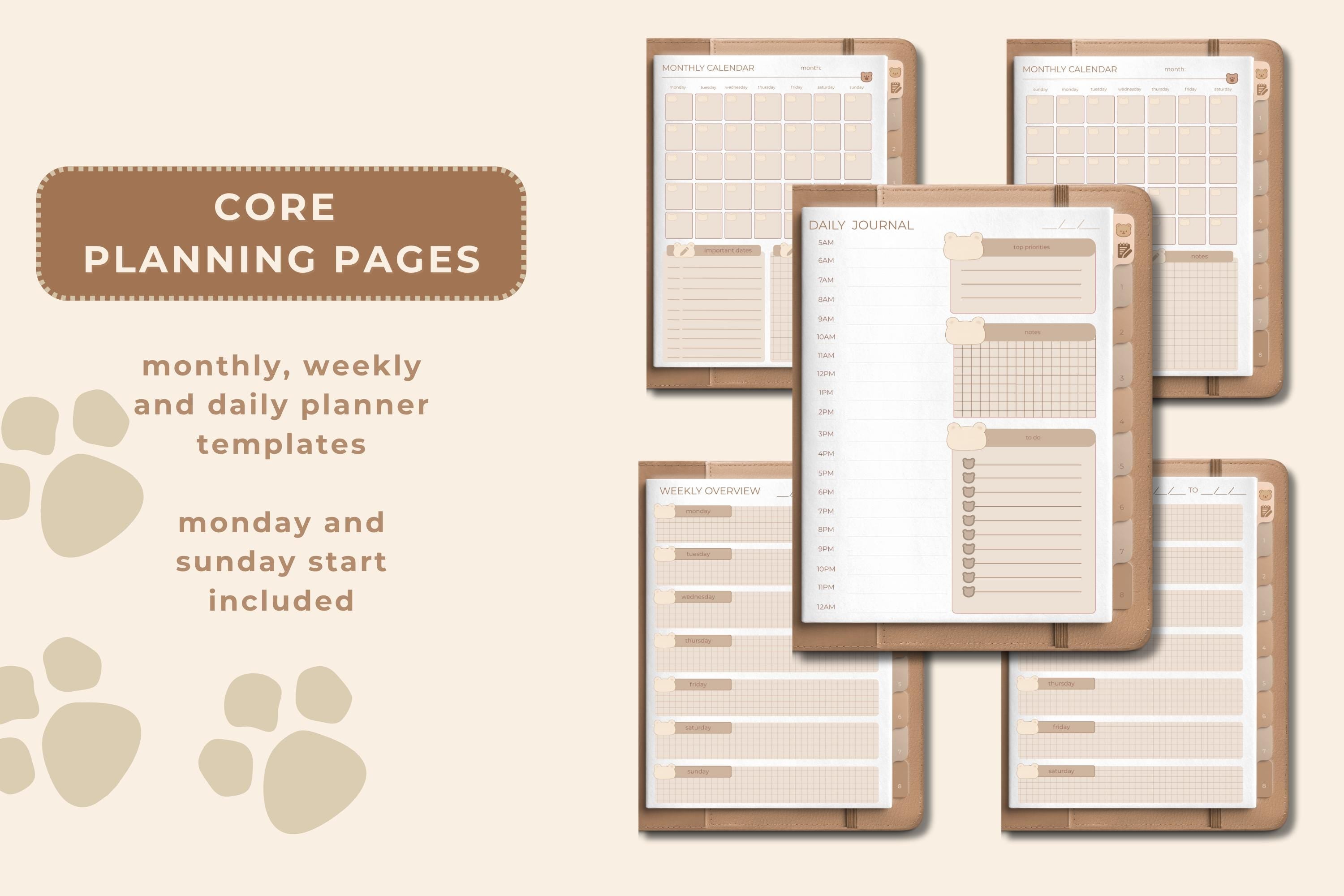 Cozy Bear Digital Student Planner: Hyperlinked Academic Notebook (PDF Download)