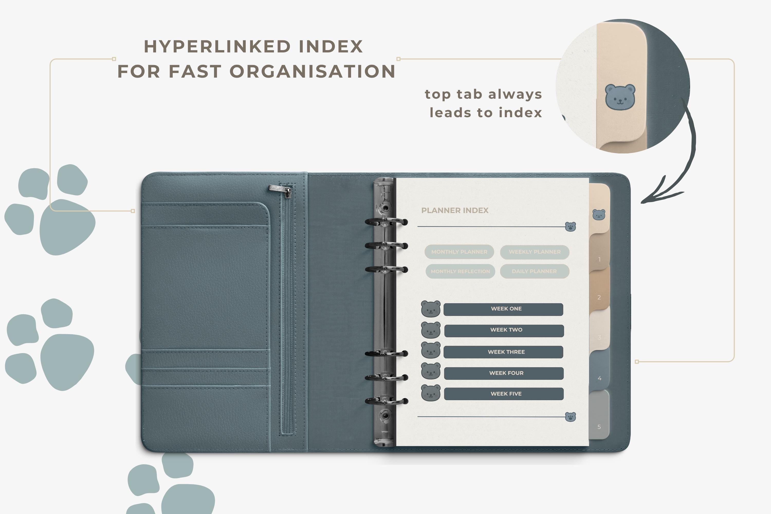 Glacier Bear Digital Planner | Undated PDF | Hyperlinked Tabs | GoodNotes | Monday & Sunday Start