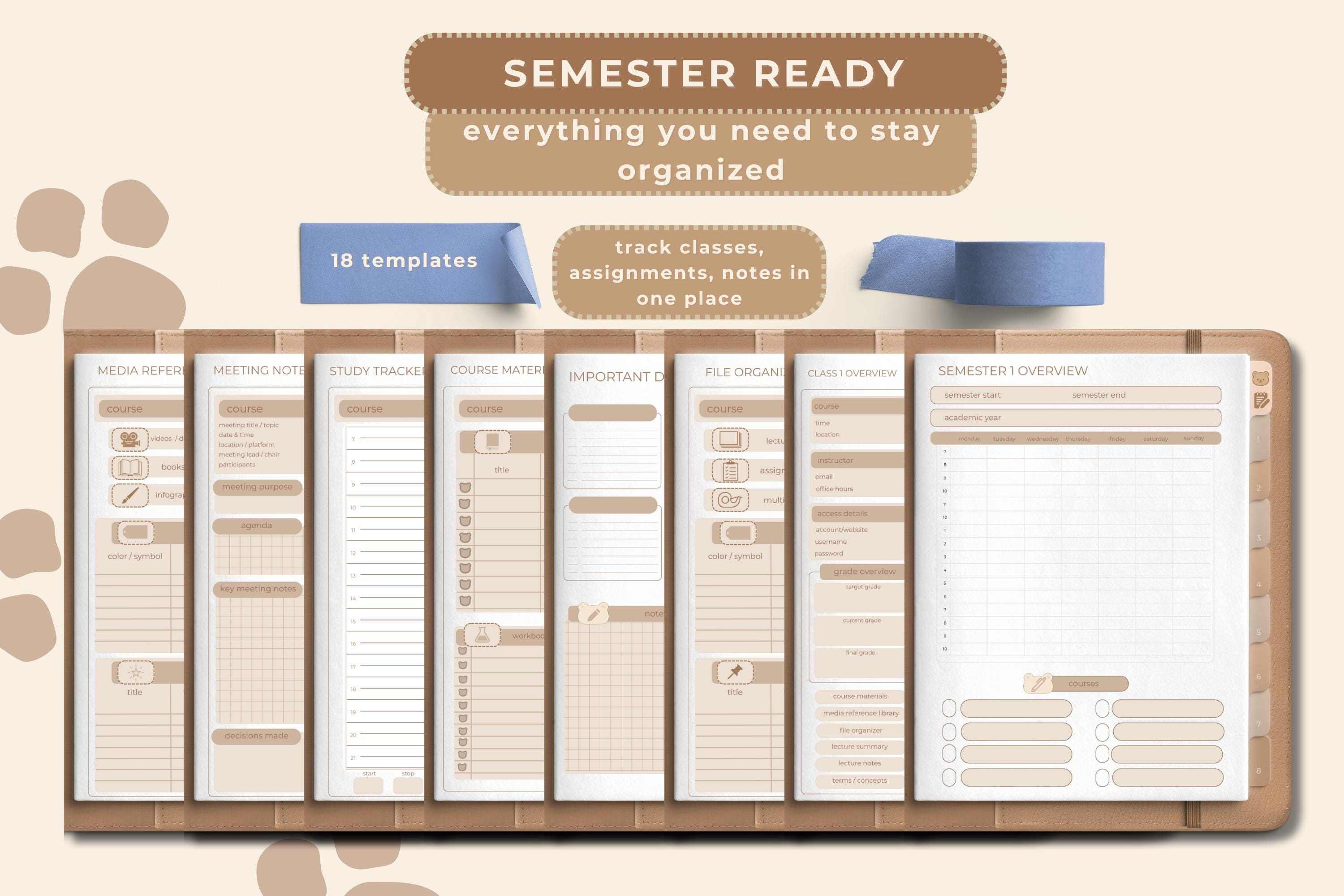 Cozy Bear Digital Student Planner: Hyperlinked Academic Notebook (PDF Download)