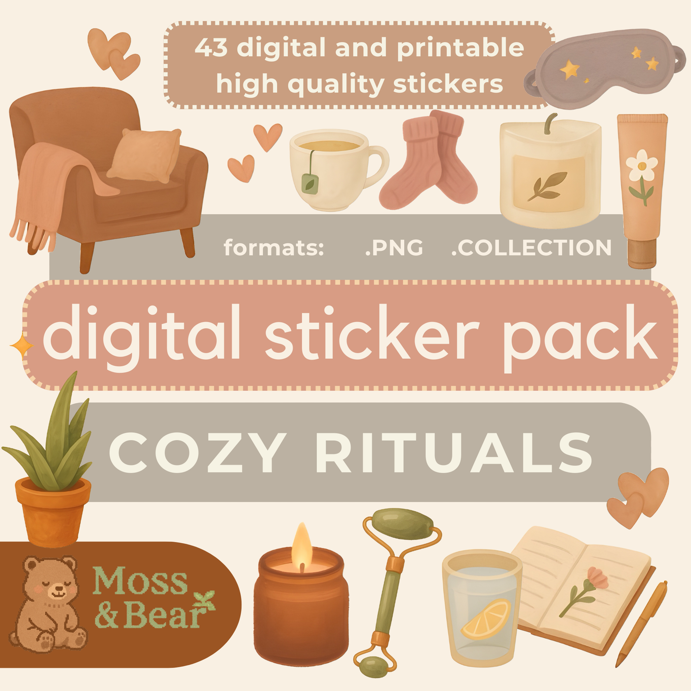 Cozy Rituals Digital Sticker Pack | 43 Planner Stickers for GoodNotes & Digital Journaling