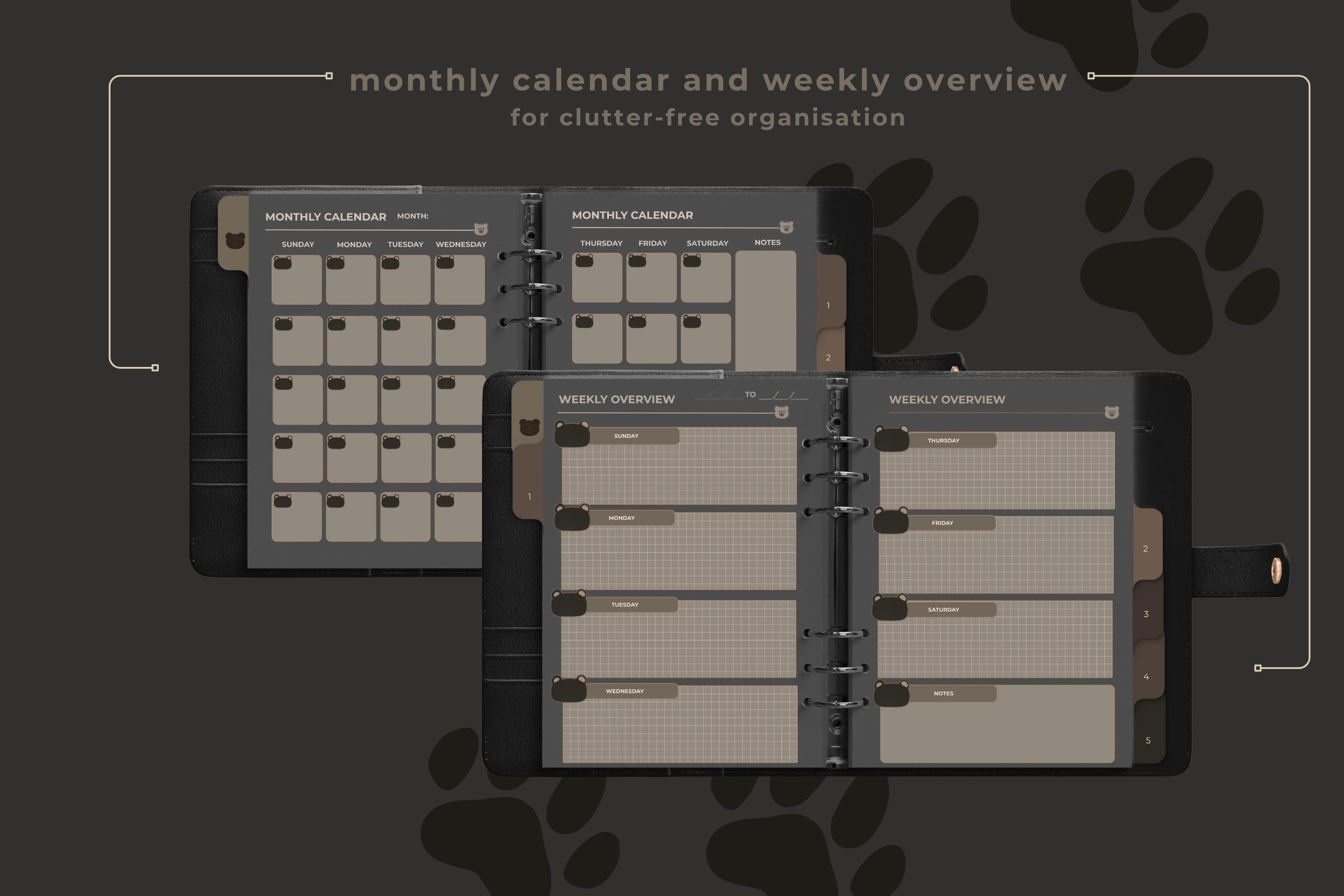 Black Bear Digital Planner: Minimalist Dark Mode, GoodNotes PDF