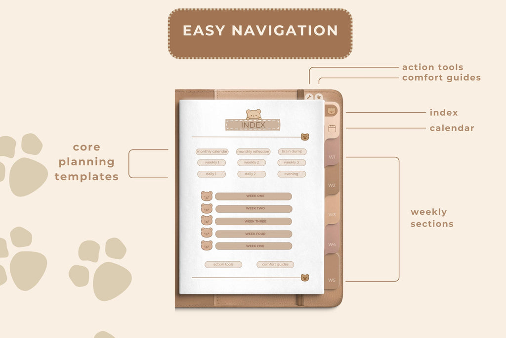 Cozy Bear ADHD Planner: Hyperlinked Digital Planner for GoodNotes (PDF Download)