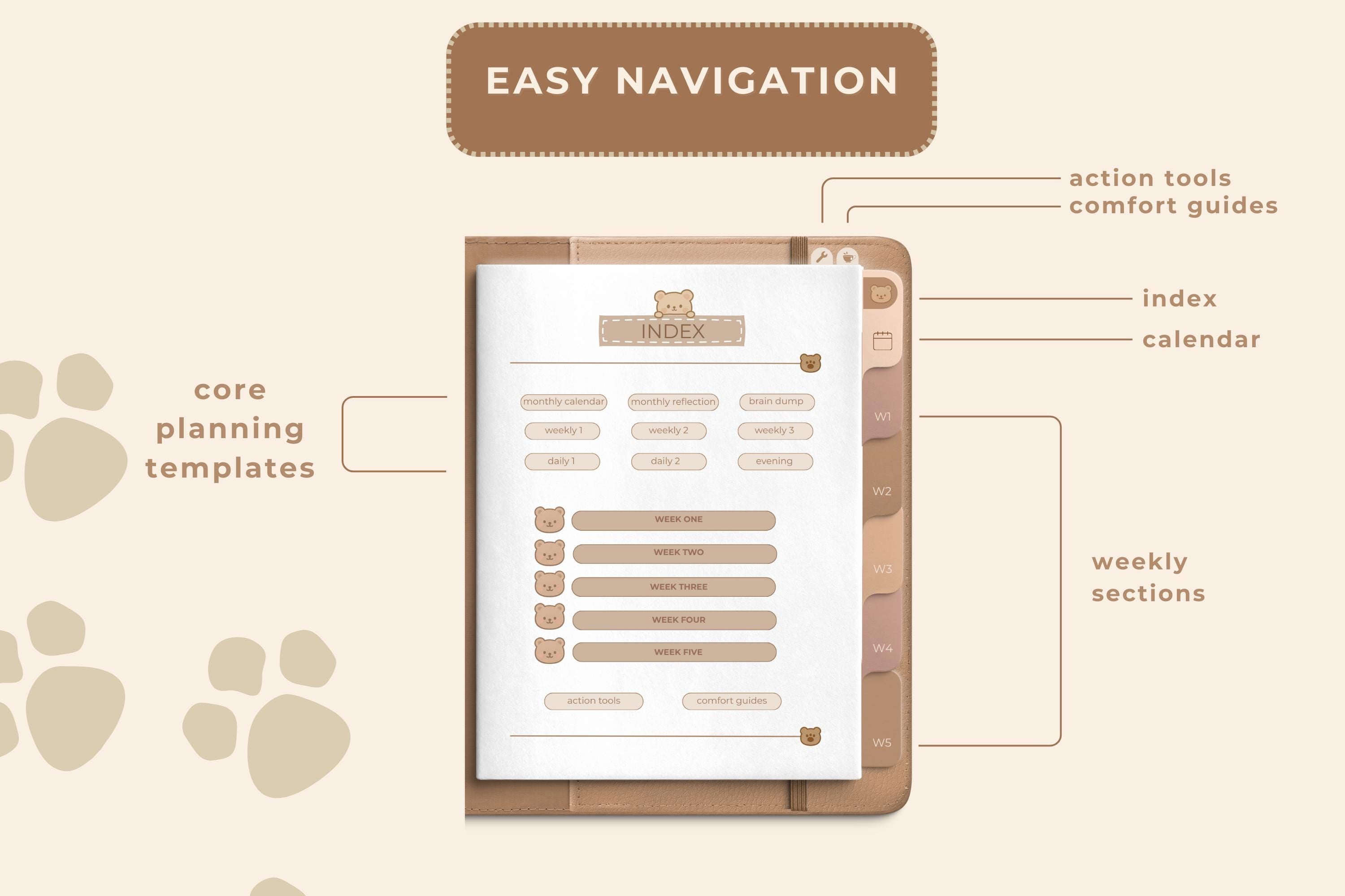 Cozy Bear ADHD Planner: Hyperlinked Digital Planner for GoodNotes (PDF Download)