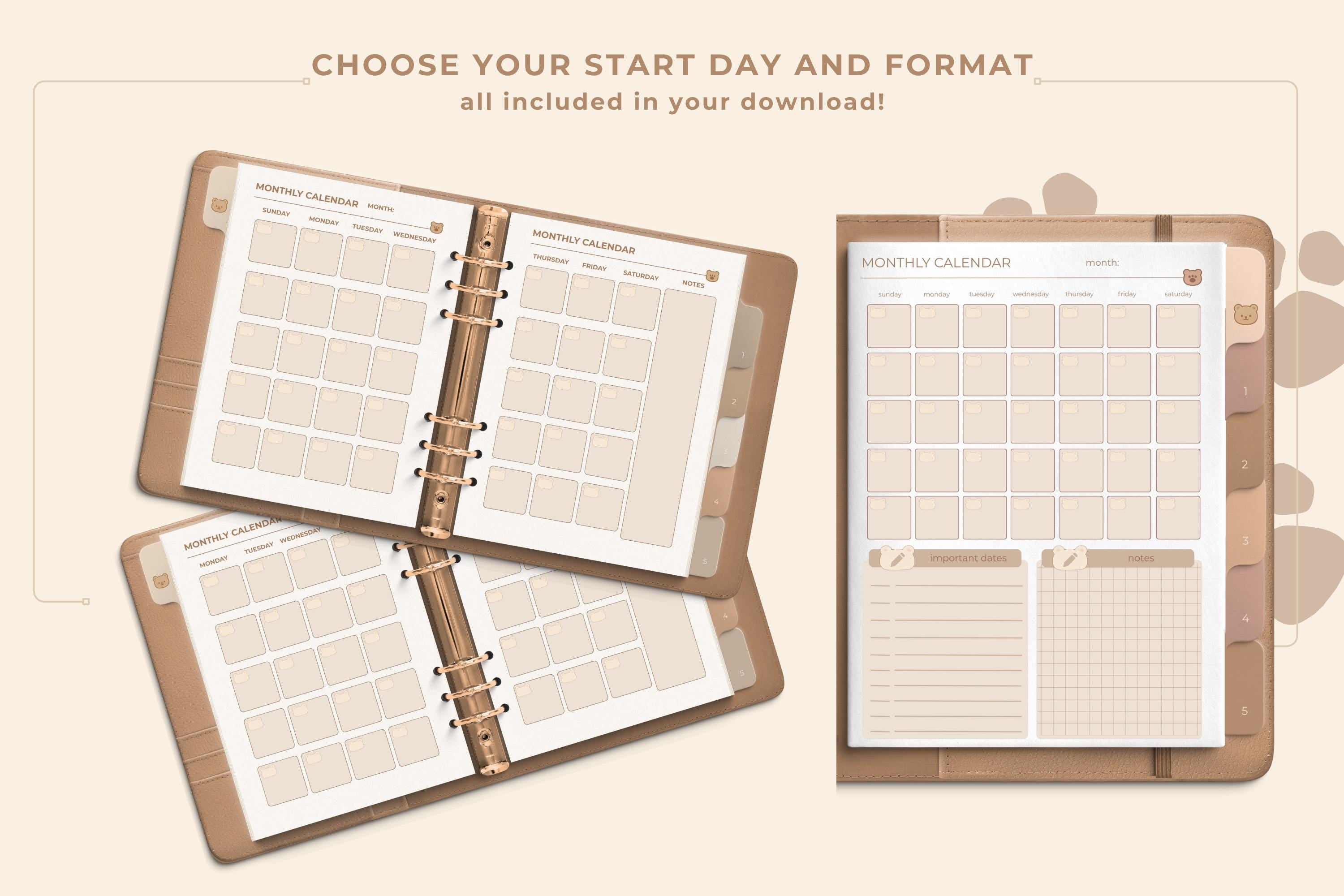 Cozy Bear Digital Planner: Cozy One-Month PDF, Hyperlinked