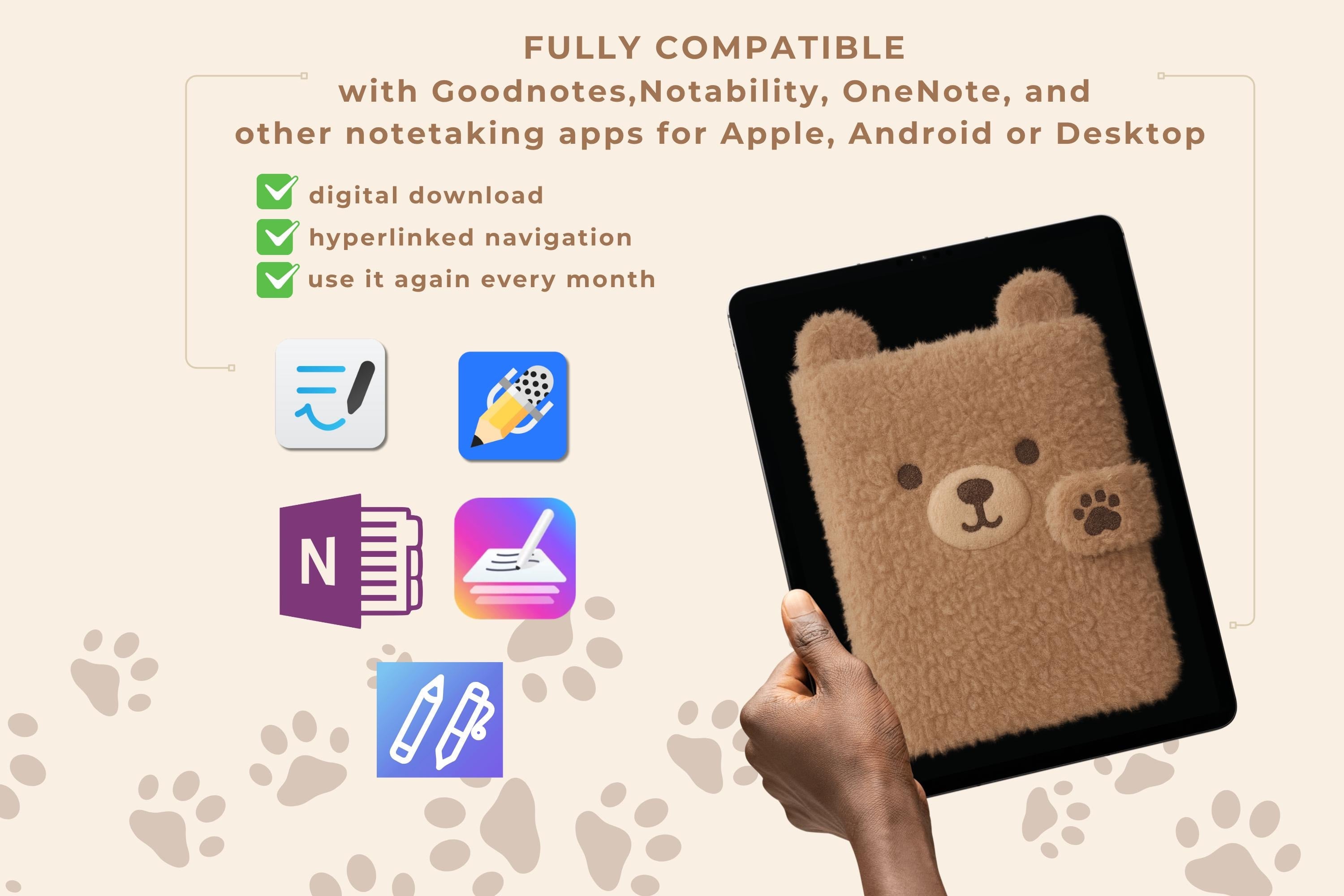 Cozy Bear Digital Student Planner: Hyperlinked Academic Notebook (PDF Download)