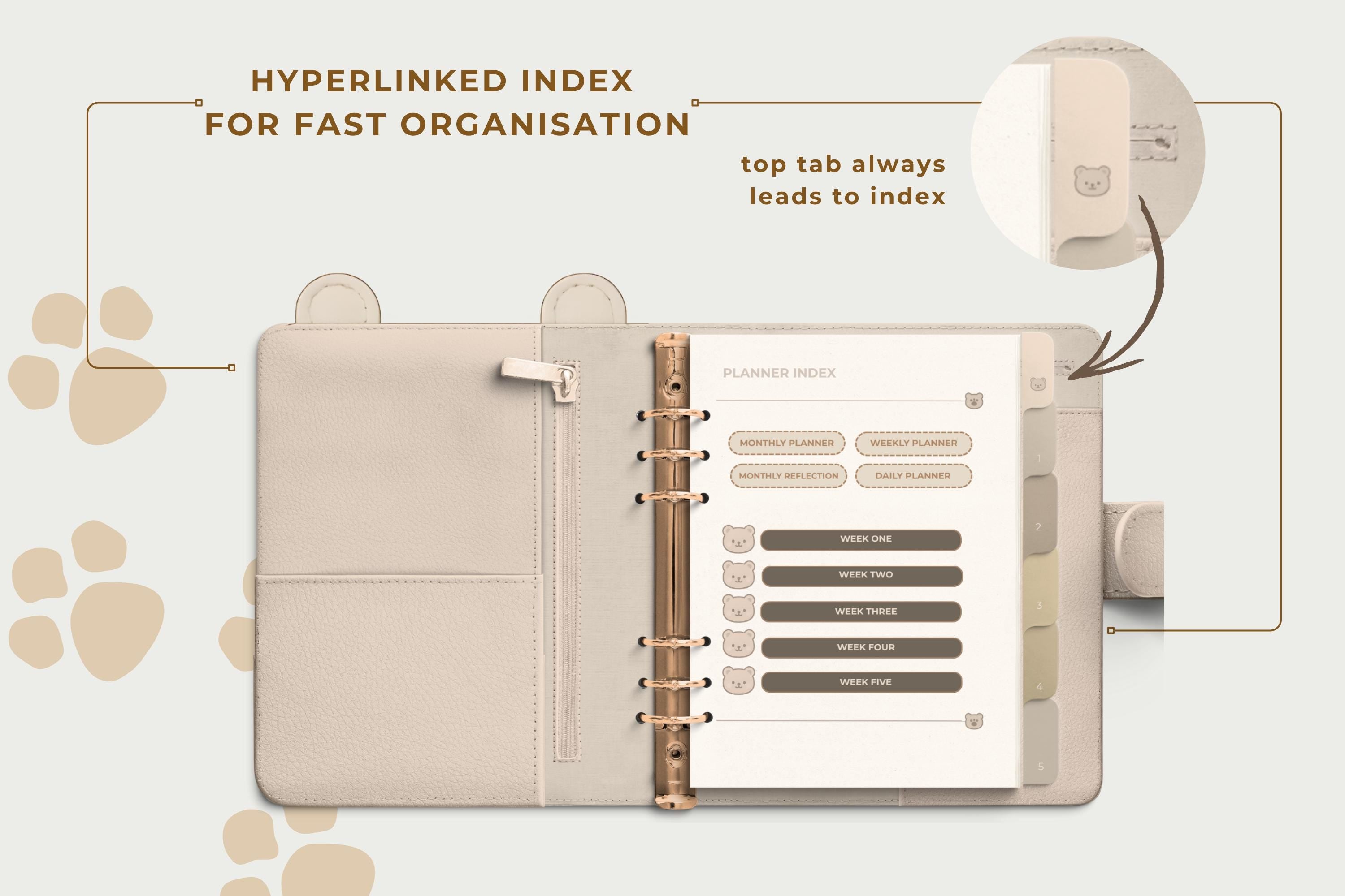 Polar Bear Digital Planner: Undated, Hyperlinked Tabs (GoodNotes Compatible PDF Download)