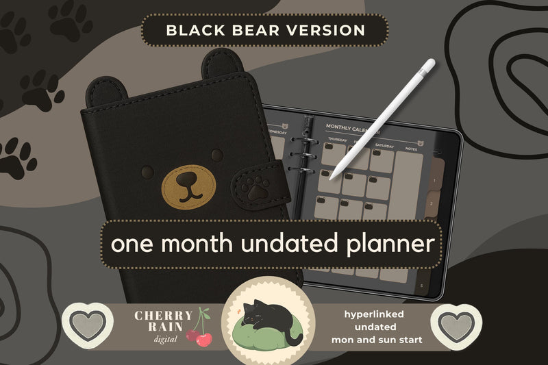 Black Bear Digital Planner: Minimalist Dark Mode, GoodNotes PDF