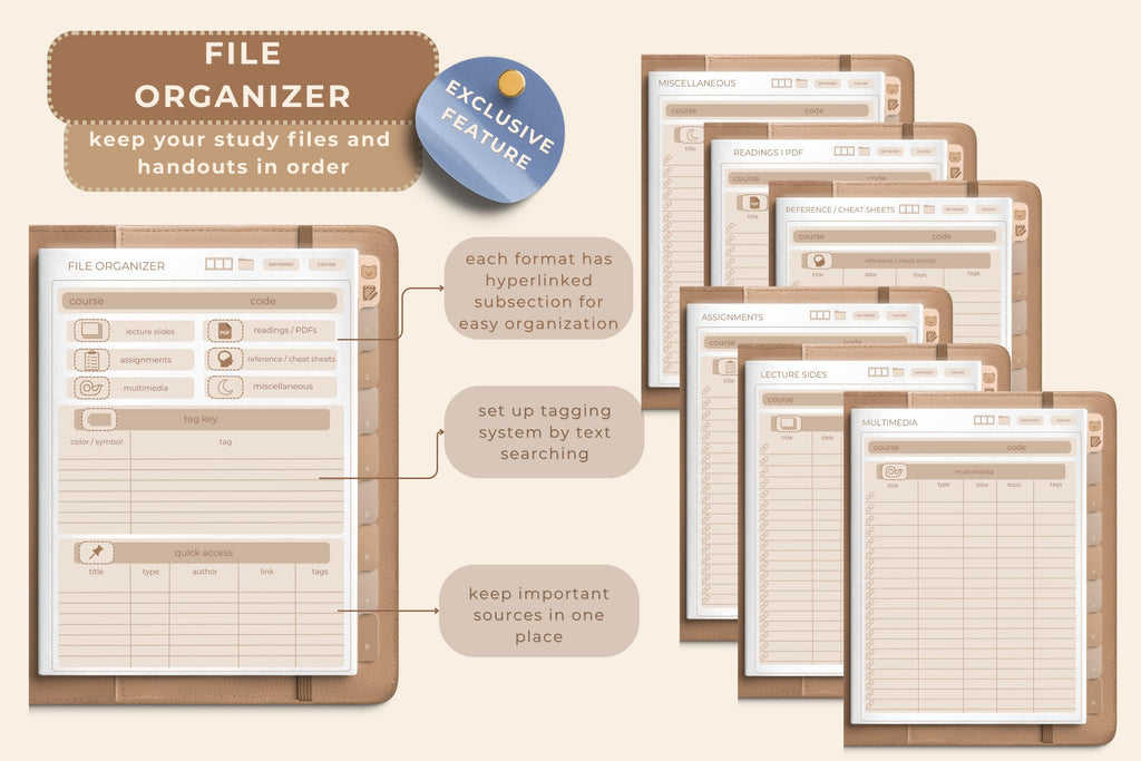 Cozy Bear Digital Student Planner: Hyperlinked Academic Notebook (PDF Download)
