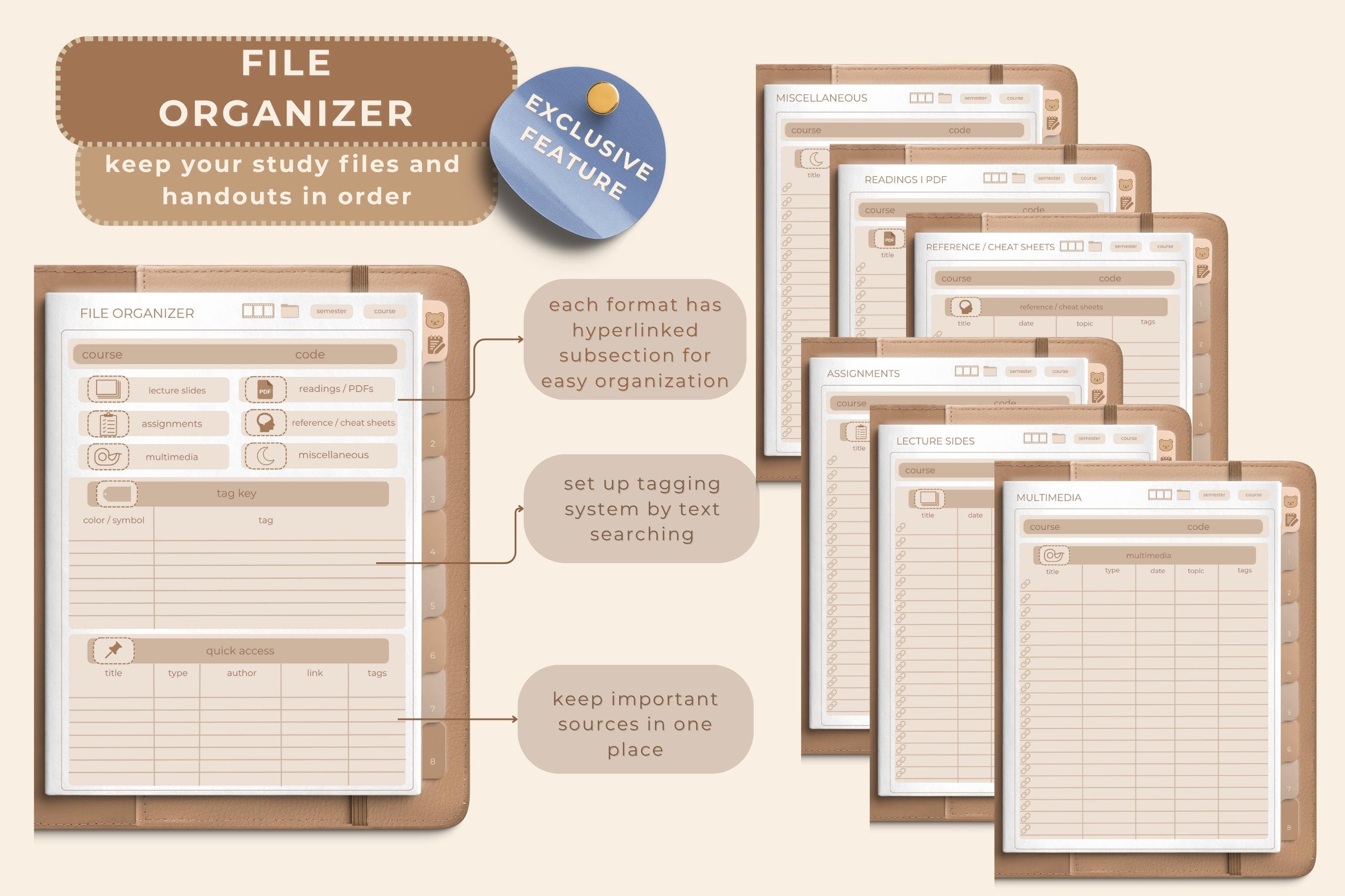 Cozy Bear Digital Student Planner: Hyperlinked Academic Notebook (PDF Download)