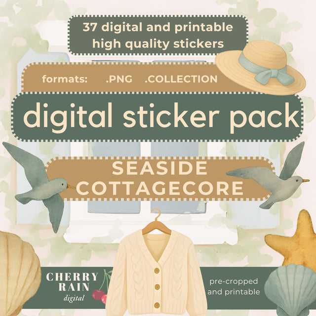 Seaside Cottagecore Digital Sticker Pack: Coastal Planner PNGs for GoodNotes
