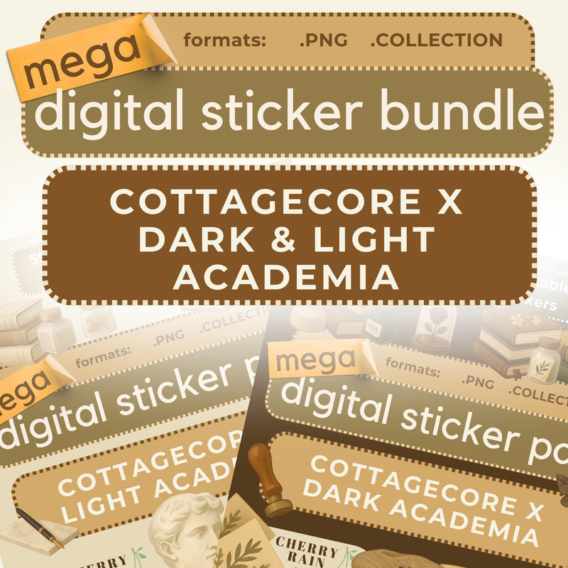 Cottagecore Dark & Light Academia Sticker Bundle: 110 PNG Planner Stickers (Digital Download)