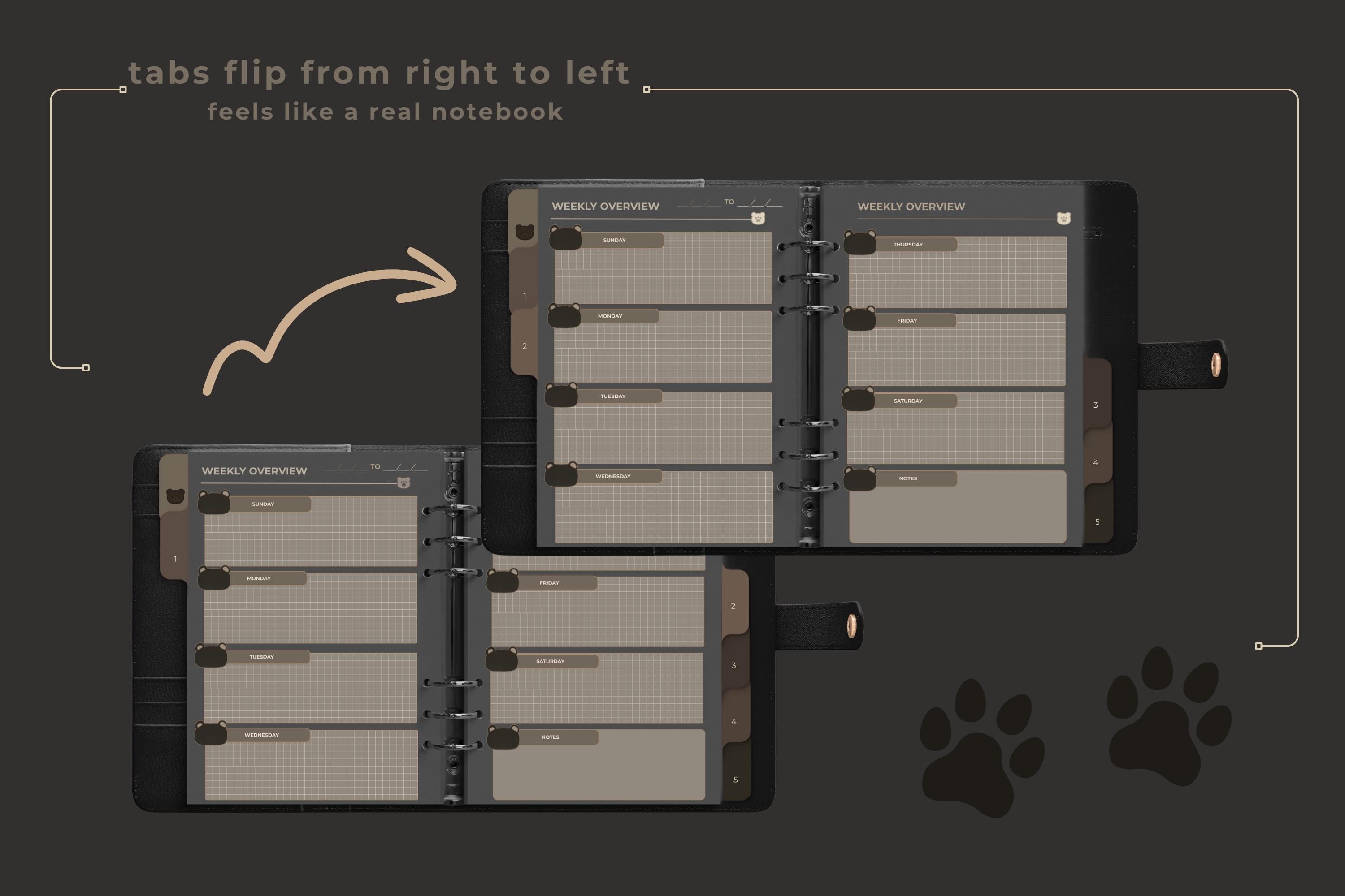 Black Bear Digital Planner: Minimalist Dark Mode, GoodNotes PDF