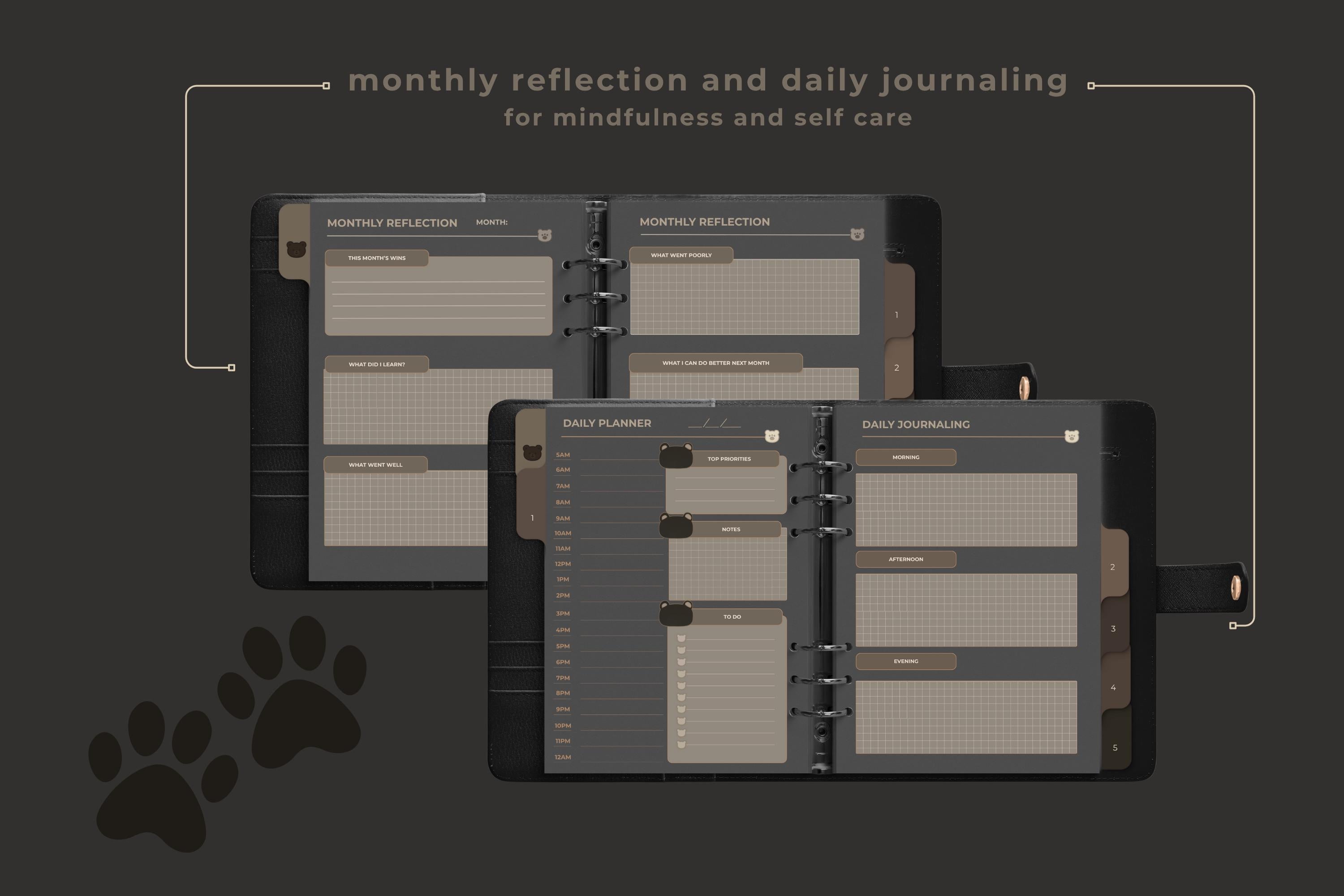 Black Bear Digital Planner: Minimalist Dark Mode, GoodNotes PDF