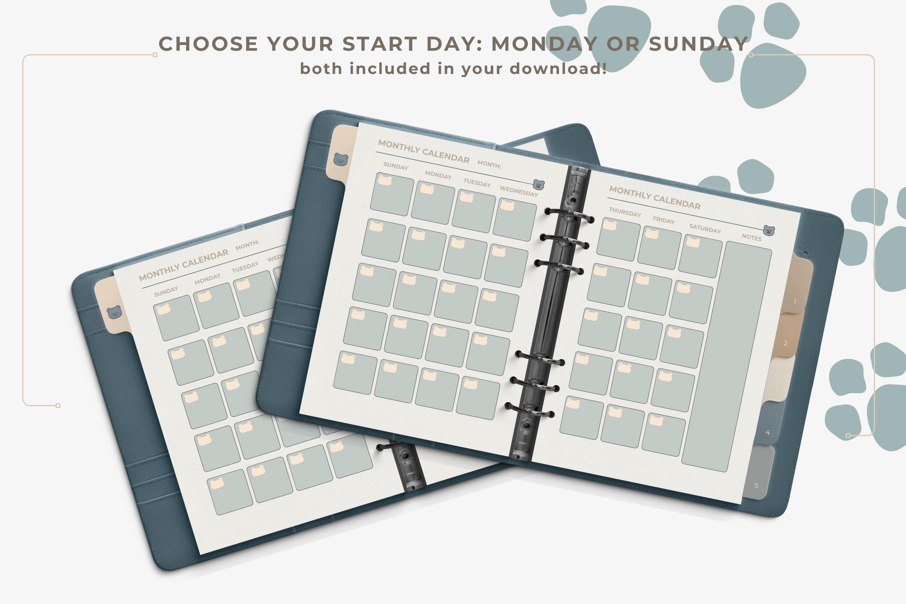 Glacier Bear Digital Planner | Undated PDF | Hyperlinked Tabs | GoodNotes | Monday & Sunday Start