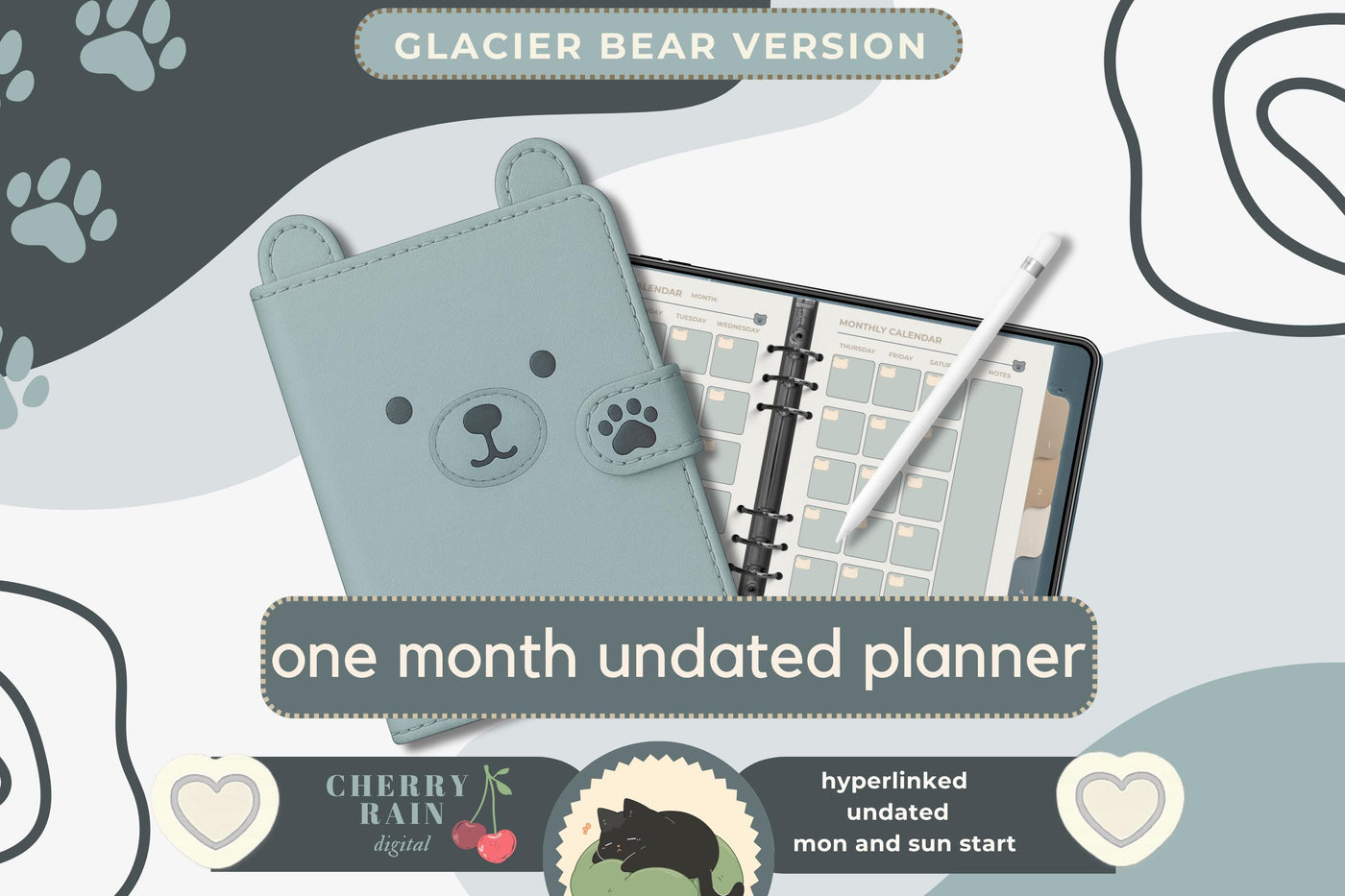 Glacier Bear Digital Planner | Undated PDF | Hyperlinked Tabs | GoodNotes | Monday & Sunday Start