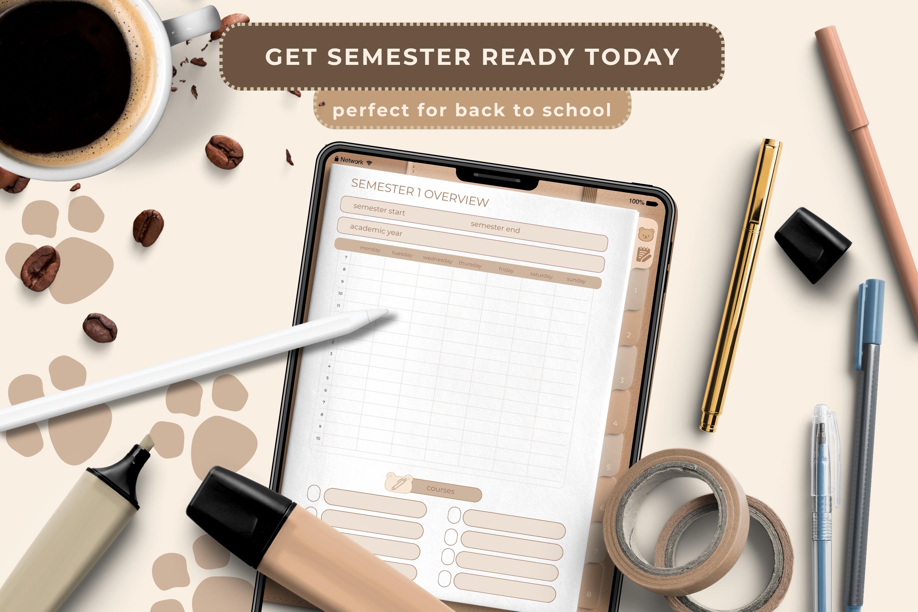 Cozy Bear Digital Student Planner: Hyperlinked Academic Notebook (PDF Download)