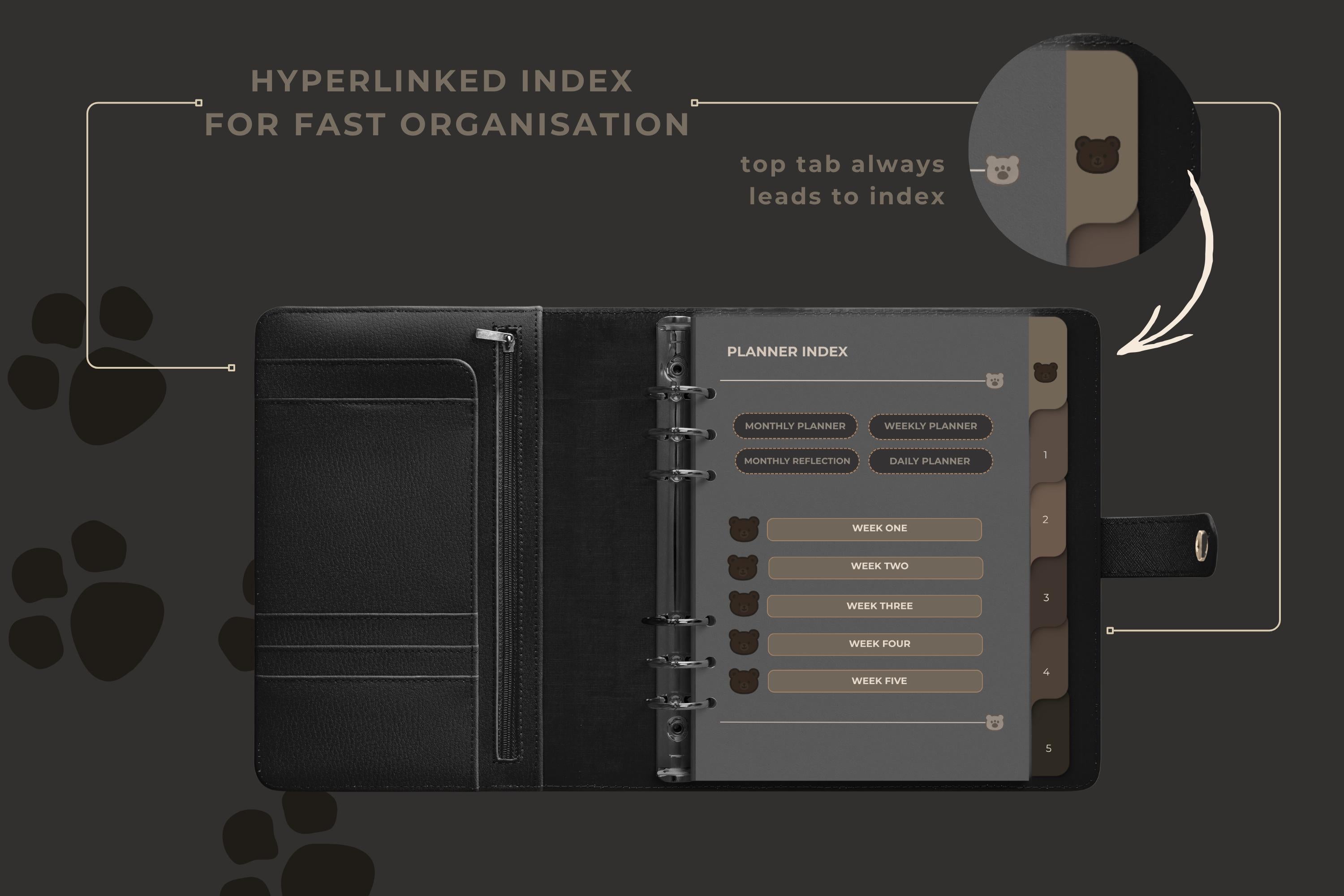 Black Bear Digital Planner: Minimalist Dark Mode, GoodNotes PDF