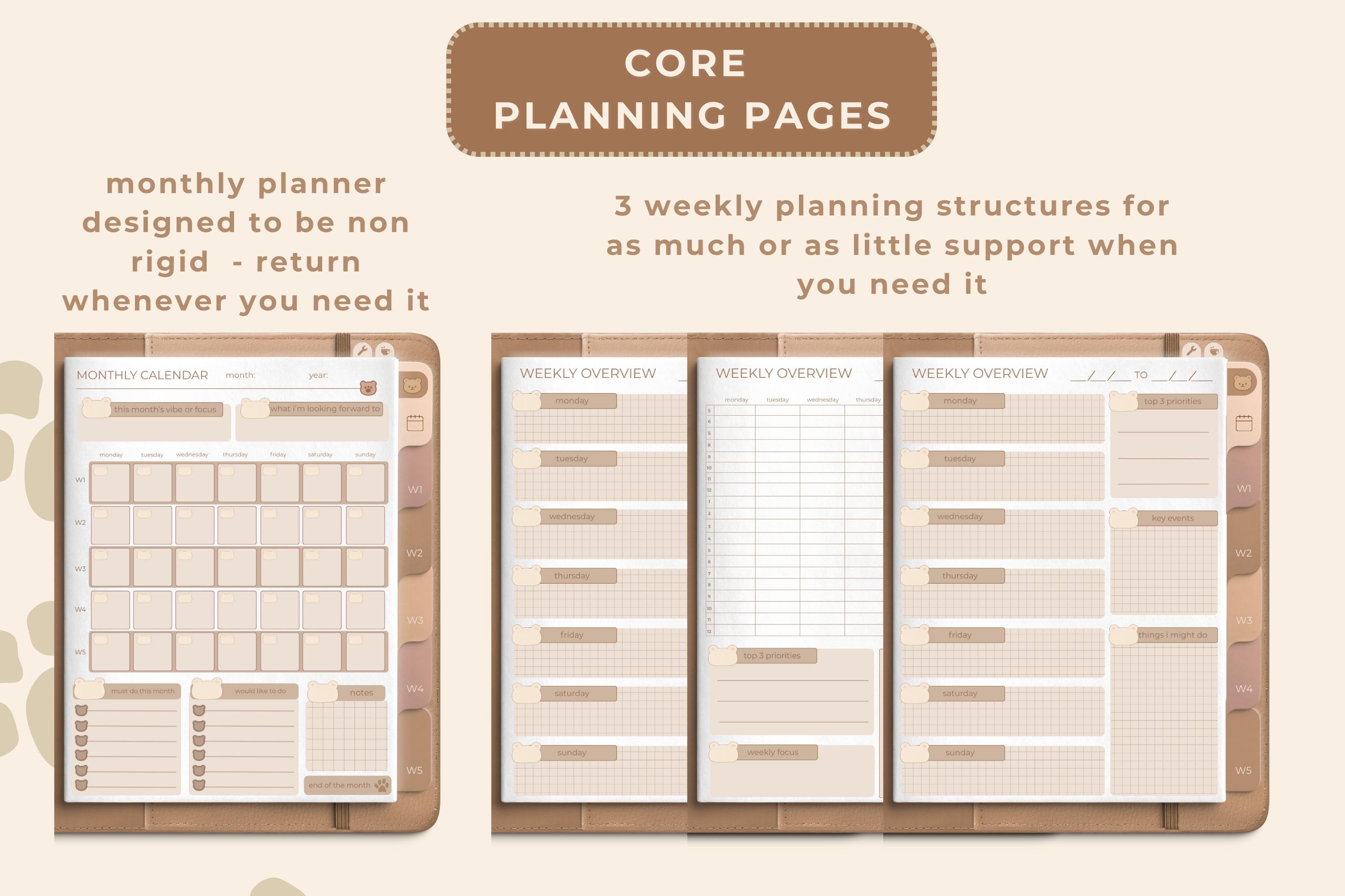 Cozy Bear ADHD Planner: Hyperlinked Digital Planner for GoodNotes (PDF Download)