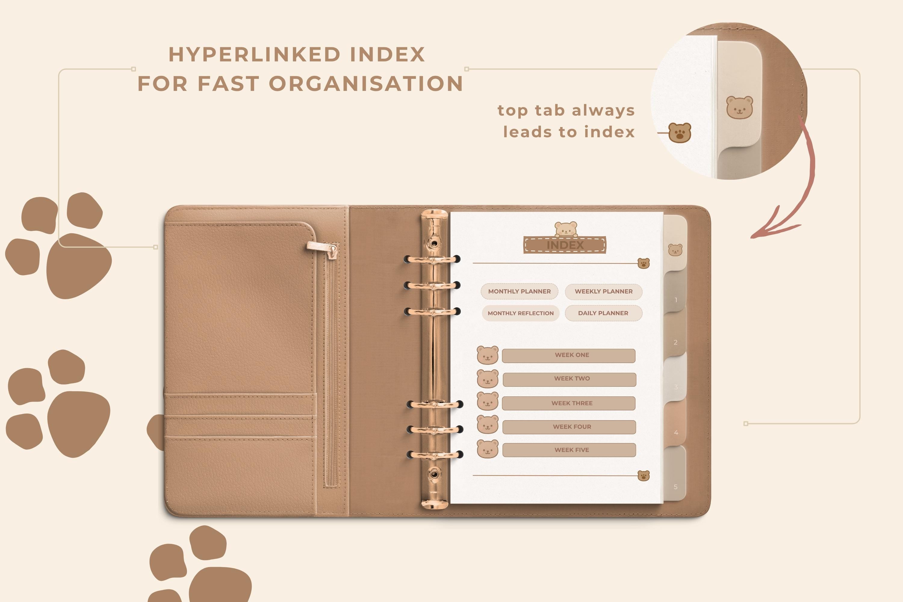 Cozy Bear Digital Planner: Cozy One-Month PDF, Hyperlinked