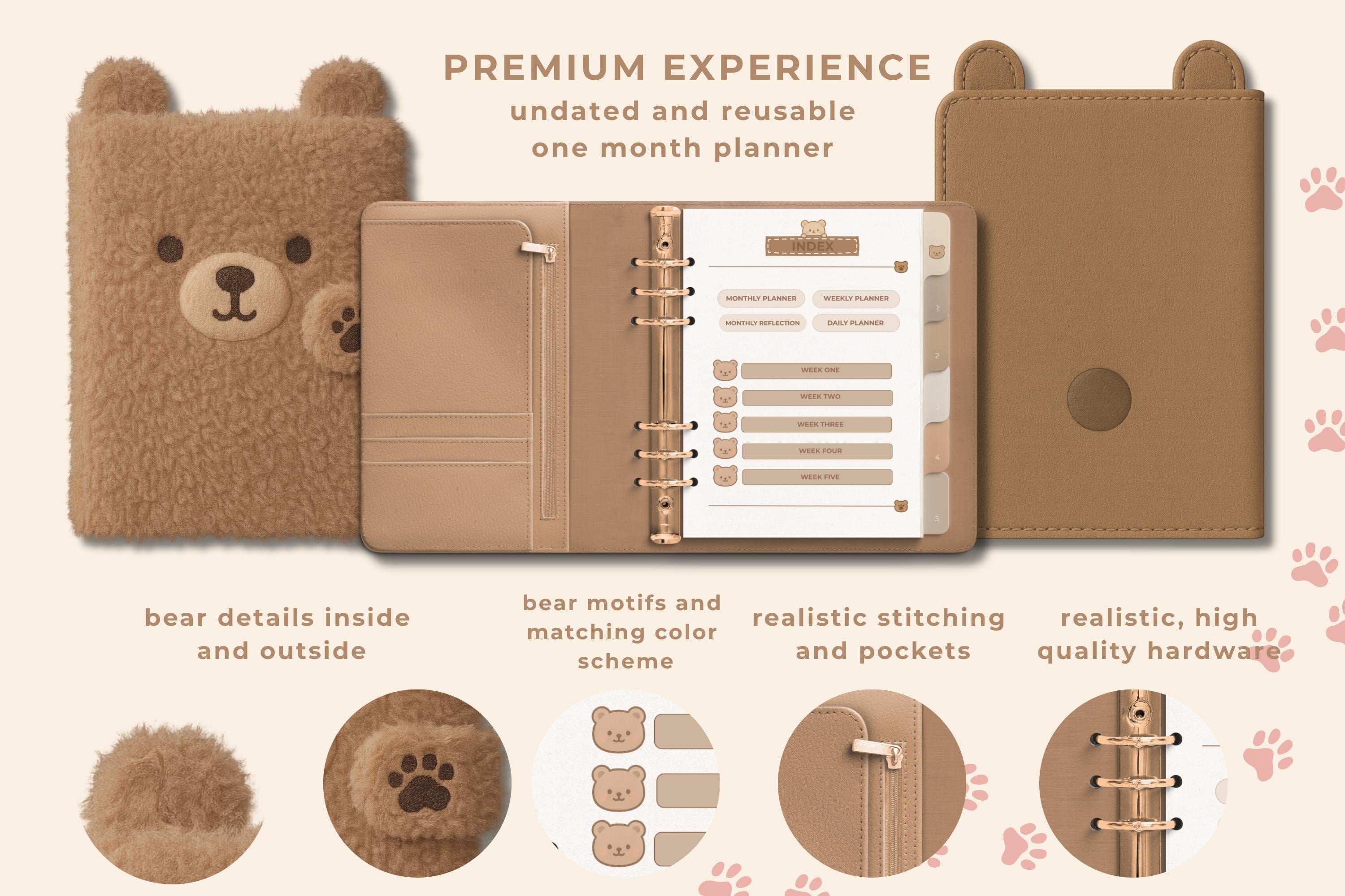 Cozy Bear Digital Planner: Cozy One-Month PDF, Hyperlinked