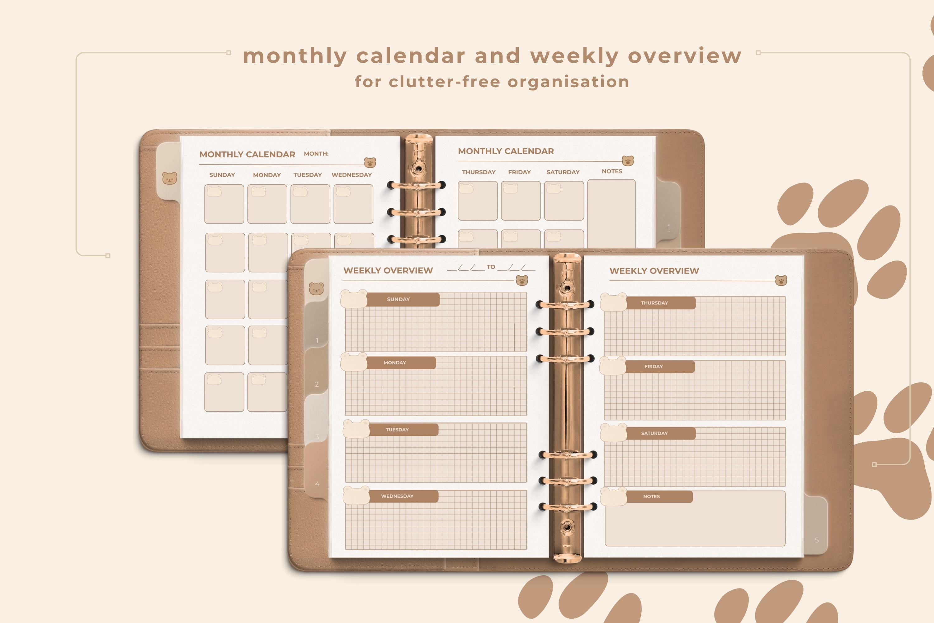Cozy Bear Digital Planner: Cozy One-Month PDF, Hyperlinked