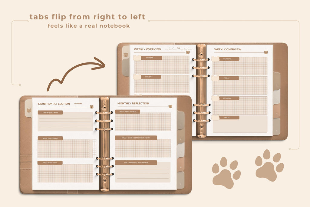 Cozy Bear Digital Planner: Cozy One-Month PDF, Hyperlinked