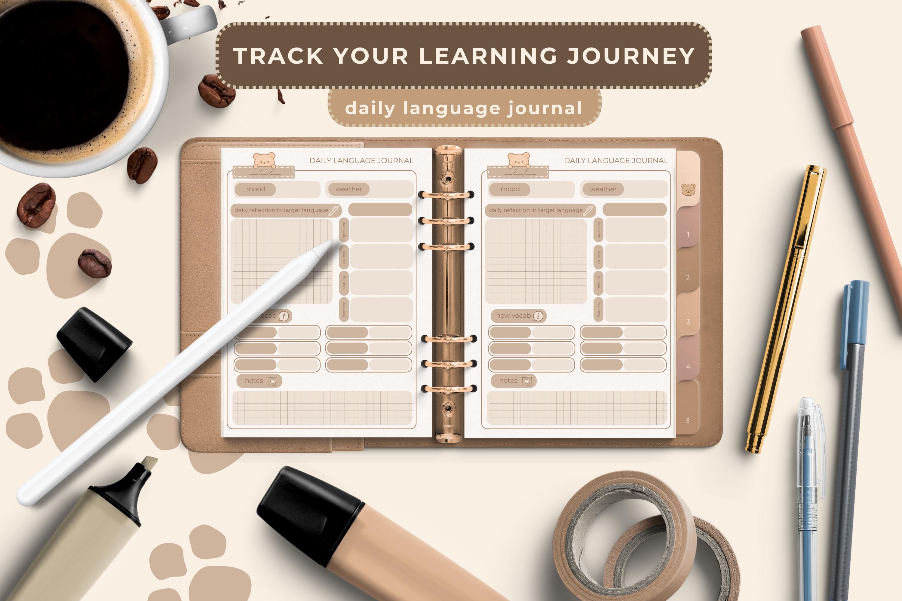 Cozy Bear Language Notebook – Digital Language Learning Planner | 4 Cover Textures | Hyperlinked Goodnotes Journal