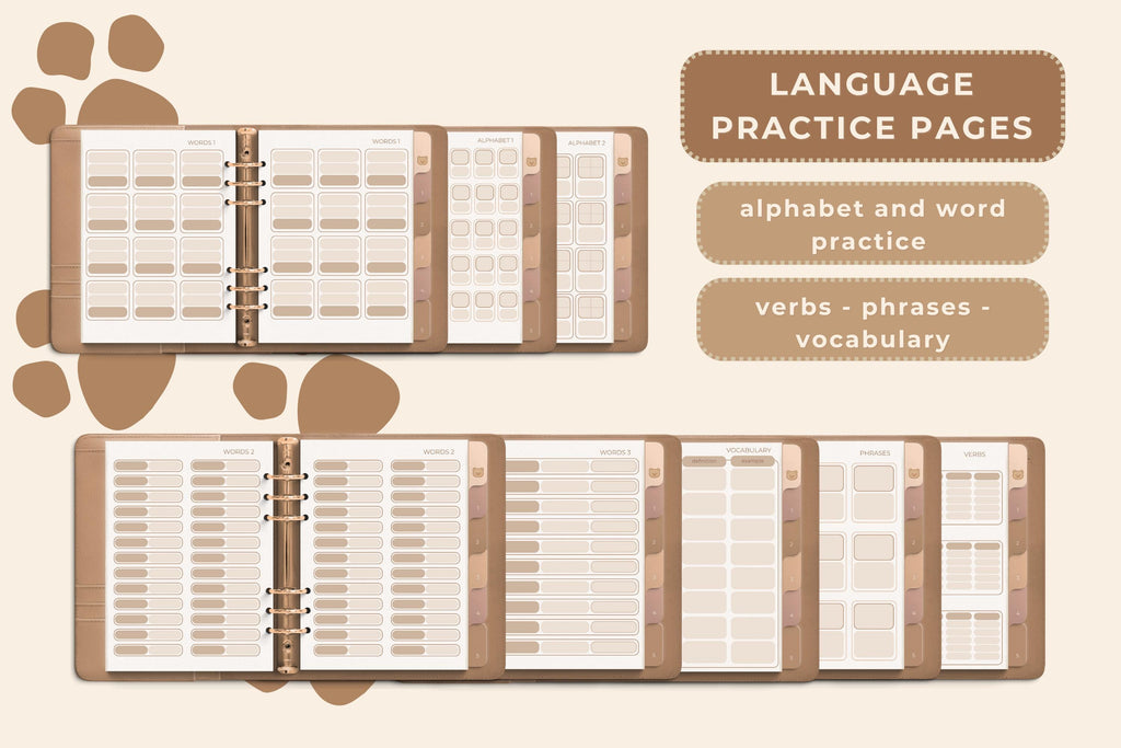 Cozy Bear Language Notebook – Digital Language Learning Planner | 4 Cover Textures | Hyperlinked Goodnotes Journal