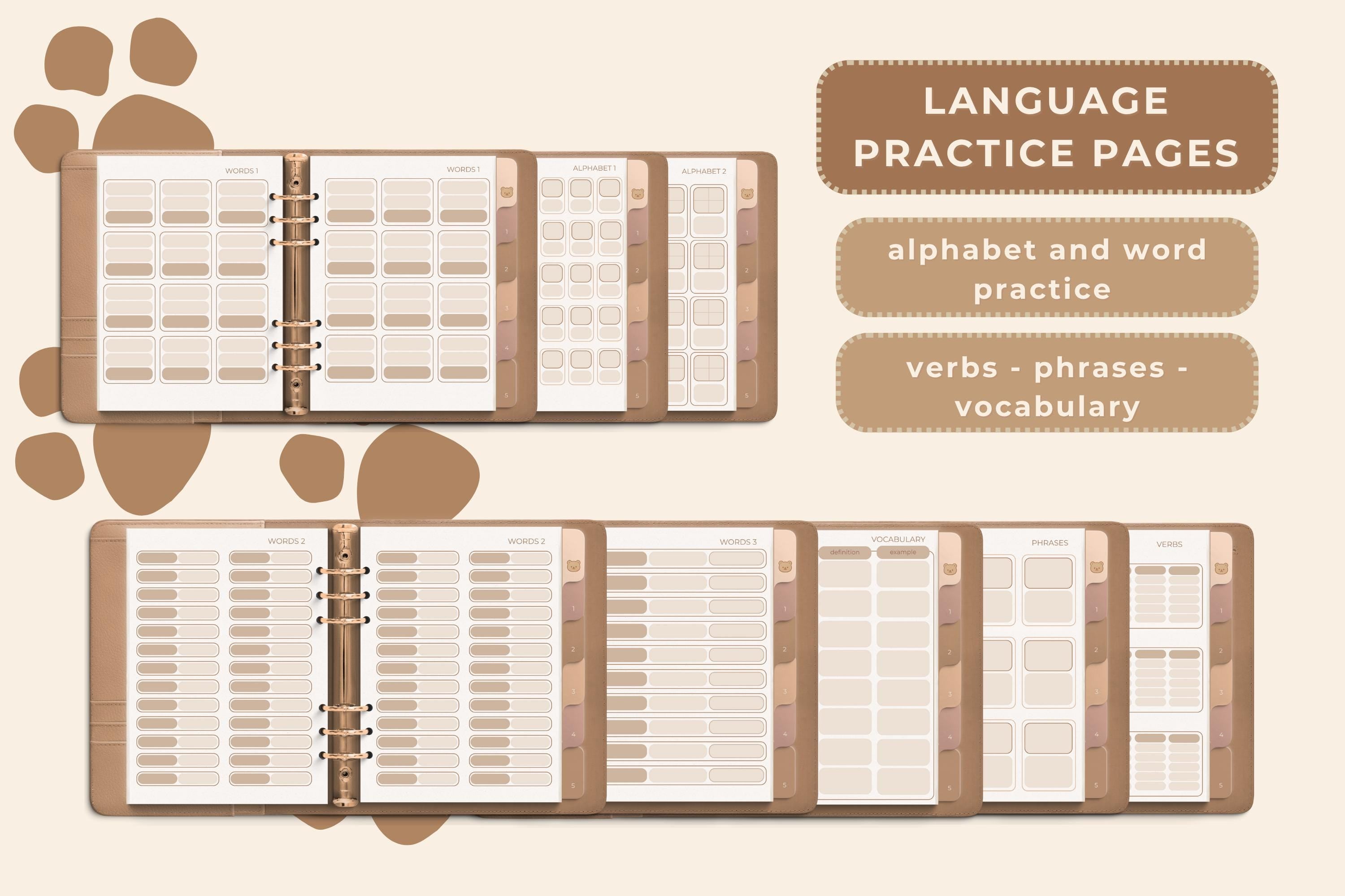 Cozy Bear Language Notebook – Digital Language Learning Planner | 4 Cover Textures | Hyperlinked Goodnotes Journal