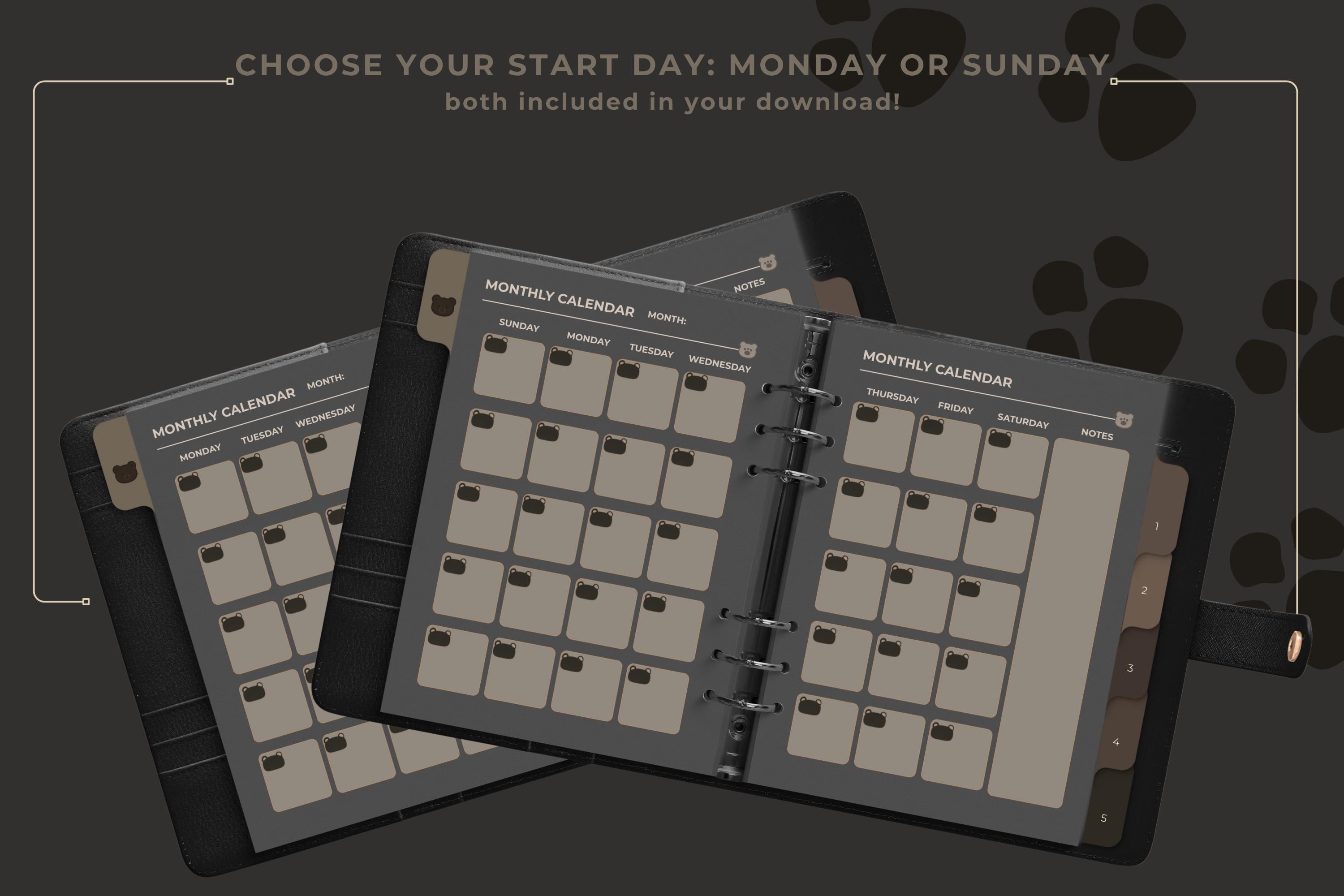 Black Bear Digital Planner: Minimalist Dark Mode, GoodNotes PDF