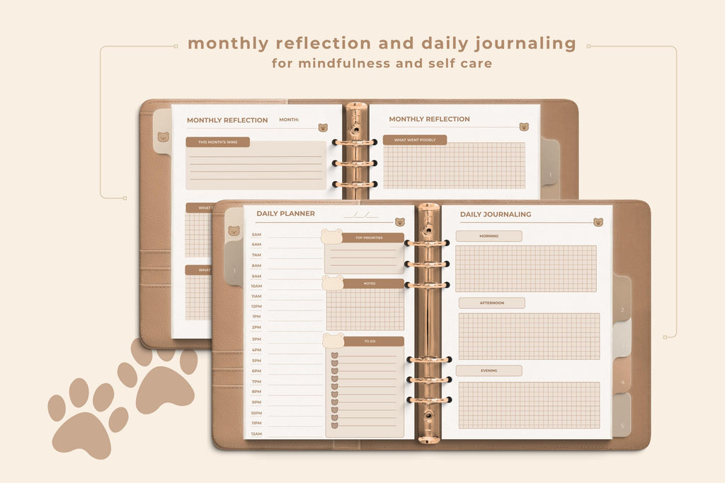 Cozy Bear Digital Planner: Cozy One-Month PDF, Hyperlinked