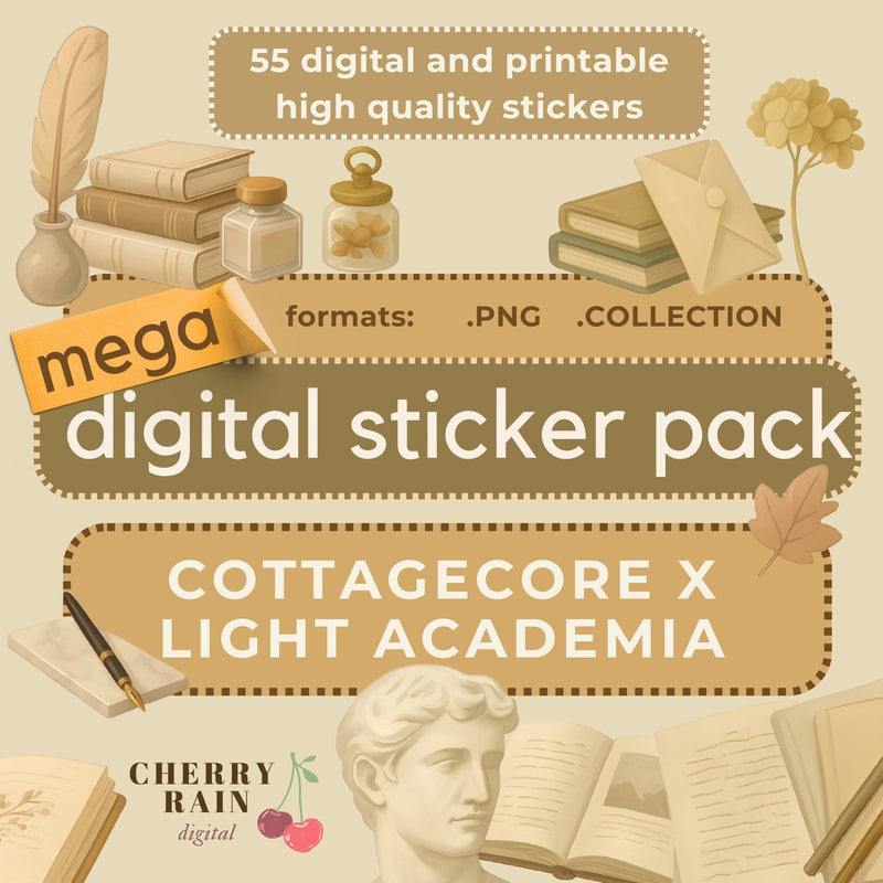 Cottagecore Light Academia Sticker Pack: 55 PNGs for Journaling (Digital Download)
